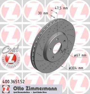 Тормозной диск ZIMMERMANN 400.3651.52 (фото 1)