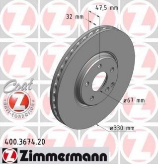 Тормозной диск ZIMMERMANN 400.3674.20 (фото 1)