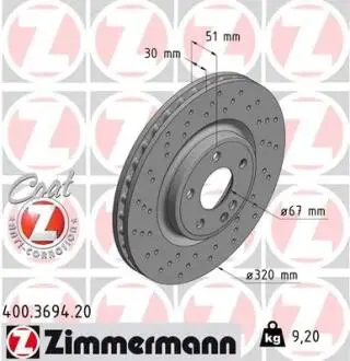 Гальмiвнi диски переднi ZIMMERMANN 400.3694.20