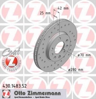 Гальмівний диск ZIMMERMANN 430.1483.52 (фото 1)