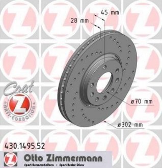 Тормозной диск ZIMMERMANN 430.1495.52 (фото 1)
