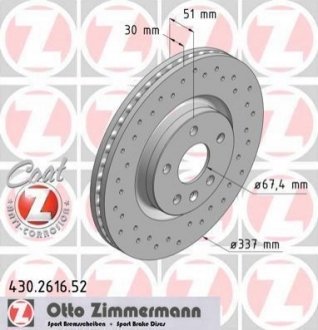 Гальмівний диск ZIMMERMANN 430.2616.52 (фото 1)