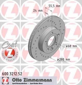 Гальмівний диск ZIMMERMANN 600.3212.52 (фото 1)