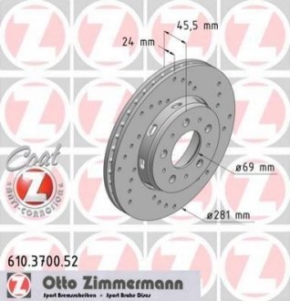 Гальмівний диск ZIMMERMANN 610.3700.52 (фото 1)