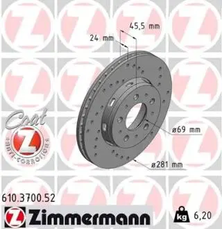 Тормозной диск ZIMMERMANN 610.3700.52