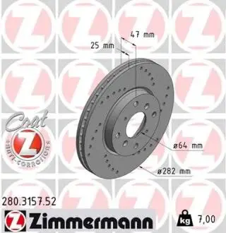 Тормозной диск ZIMMERMANN 280.3157.52