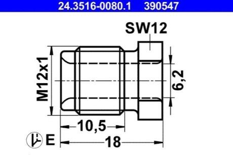 З'єднувач трубки гальмівний (M12x1/12x18/d=6.2) ATE 24.3516-0080.1