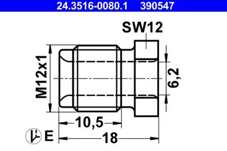 З'єднувач трубки гальмівний (M12x1/12x18/d=6.2) ATE 24.3516-0080.1