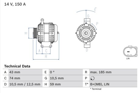 Генератор BOSCH 0 986 082 580 (фото 1)