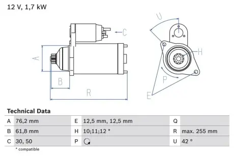 Стартер BOSCH 0 986 020 260