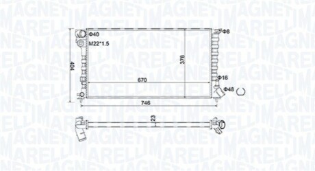 Радіатор двигуна CITROEN BERLINGO (MF) 1,8D (MFA9A) 1,9D 1,9D 4WD (MFWJZ) 1,9D (MFDJY) XSARA (N1, N2) 1,9D PEUGE MAGNETI MARELLI BM1866