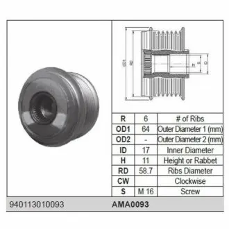 FIAT шків генератора Ducato 2,2 06-,CITROEN Jumper 2,2-3,0 06-,FORD Transit MAGNETI MARELLI AMA0093