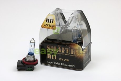 Лампа 12V H11 55W PGJ19-2 SUPER VISION ULTRA +100% Box2шт SHAFER SL3011