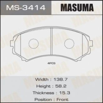 Колодка тормозная передняя Mitsubishi Pajero (00-) MASUMA MS3414 (фото 1)