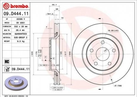Тормозной диск BREMBO 09.D444.11 (фото 1)