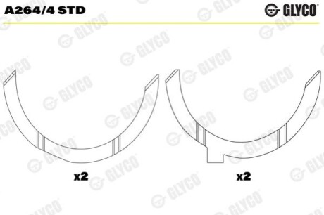 Півкільця розбігу валу. R.V.I MIDR 06.35.40 Glyco A264/4 STD