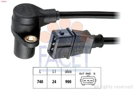 Датчик положения коленвала Audi A6/A8 / VW Passat 2.3-2.8 i 95-> FACET 9.0214