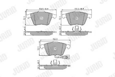 Гальмівні колодки перед. AUDI A3/TT VW Golf V, Passat 05- SEAT Leon (з датчик.) Jurid 573463J