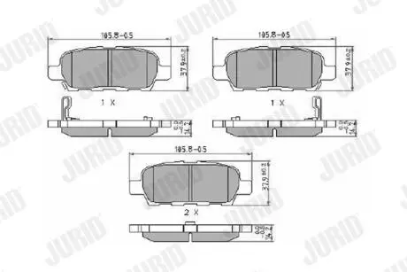 NISSAN гальмівні колодки задні Qashqai, Teana, Tiida, Murano X-TRAIL 06/01- Jurid 572501J