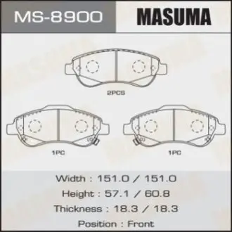 Фото колодка гальмівна передня Honda CR-V (07-16) MASUMA MS8900 Колодка гальмівна передня Honda CR-V (07-16) MASUMA MS8900