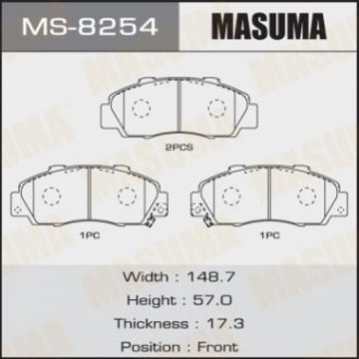 Колодка гальмівна передня Honda Accord (-02), Civic (-00), CR-V (-01), HR-V (-0 MASUMA MS8254 (фото 1)