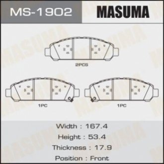 Колодка гальмівна передня Toyota Venza (09-16) MASUMA MS1902 (фото 1)