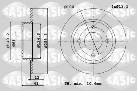Диски тормозные передние Renault Logan, Twingo SASIC 6104001