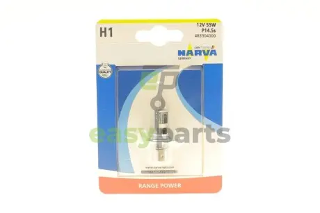 Автолампа H1 12V 55W P14.5s Range Power (+ 30%) (блістер/1шт) NARVA 483304000