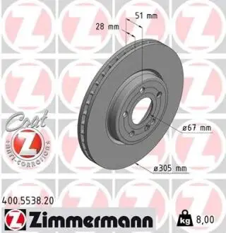 Гальмiвнi диски переднi ZIMMERMANN 400553820