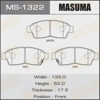 Фото колодка тормозная передняя Toyota Camry (-00), RAV 4 (-00) MASUMA MS1322 Колодка тормозная передняя Toyota Camry (-00), RAV 4 (-00) MASUMA MS1322