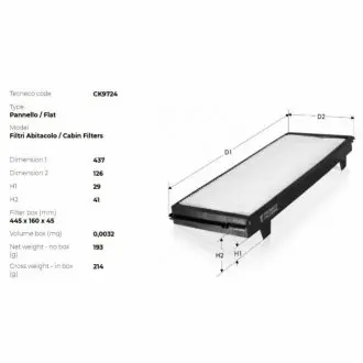 Фото фільтр салону Saab 9-3 98-03/900 93-98 TECNECO CK9724 Фільтр салону Saab 9-3 98-03/900 93-98 TECNECO CK9724