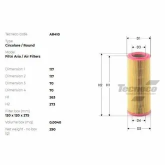 Фільтр повітряний Fiat Punto 99-12 TECNECO AR410