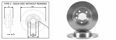 Диск гальмівний VW T4 96- задн. 280x12mm APLUS 61350AP