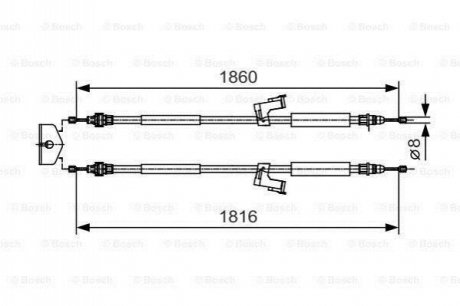 Трос ручника (задній) Volvo C30/C70/S40/V50 03-13 (1816/1860mm) BOSCH 1 987 482 019 (фото 1)