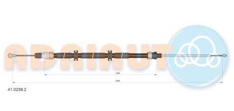 RENAULT трос ручного гальма Kangoo II (лів/пр.) диск. (дл. база) (2392/1297mm) ADRIAUTO 41.0239.2