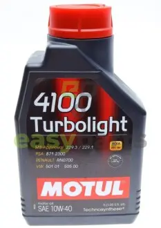 Олива 10W40 Turbolight 4100 (1L) (VW 501.01/505.00/MB 229.3/RN 0700/PSA B71 2300) заміна на 387701 MOTUL 387601