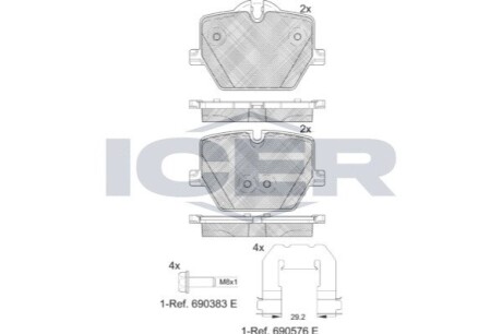 Колодки гальмівні (задні) BMW 3 (G20/G21/G80/G81/G28)/4 (G22/G23/G82/G83/G26) 18-/i4 (G26) 21- ICER 182386