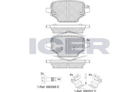 Колодки гальмівні (задні) Citroen Berlingo/Opel Combo E/Peugeot Partner 18-/Toyota Proace 19- ICER 182347