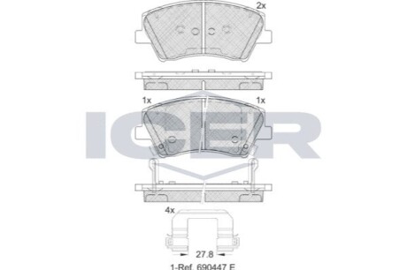 Колодки гальмівні (передні) Hyundai Elantra 15-/Ioniq/Kia Niro 16- ICER 182314