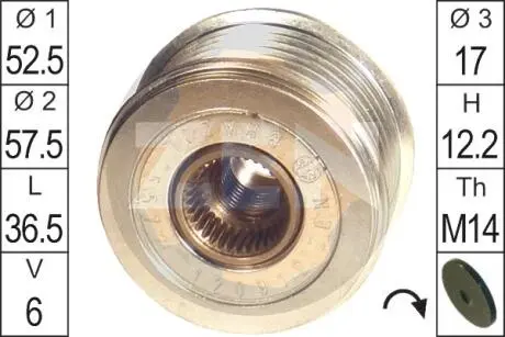 Шкив генератора инерционный ERA ZN5572 (фото 1)