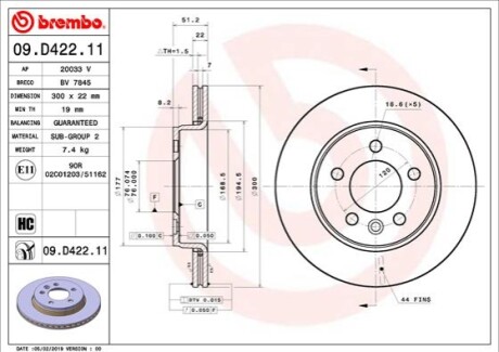 Гальмівний диск BREMBO 09.D422.11