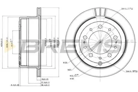 Гальмівний диск зад. Land Cruiser 100 4.7 i/4.2 TD (329x18) BREMSI CD7597V