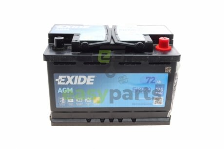 Акумулятор автомобільний AGM Start-Stop 12V/72Ah/760 (R+) EXIDE EK720 (фото 1)