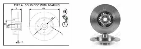 Диск гальмівний задній (з підшипником) 275Х11 Renault Kangoo 08- (+ ABS) APLUS 61612BAP