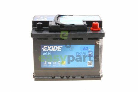 Акумуляторна батарея 62Ah/680A (242x175x190/+R/B13) (Start-Stop AGM) EXIDE EK620