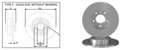 Диск тормозной, лев/прав, зад Opel Astra J APLUS 61351AP