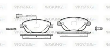 Гальмівні колодки пер. Berlingo/Partner 01-/Doblo 03- (137x57.3x19)(з датчиком) WOKING P9593.12