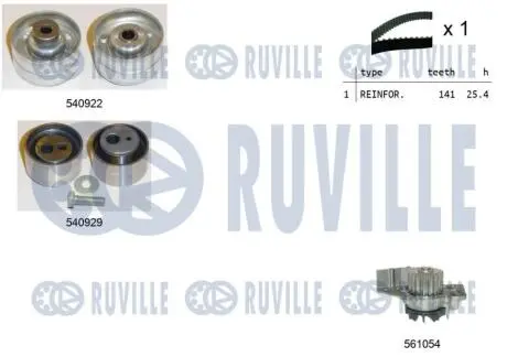 Р-кт ГРМ ремінь+2 ролика з водяним насосом Citroen,Peugeot 2.0HDI RUVILLE 5501341