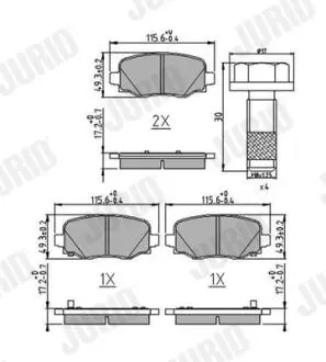 FIAT гальм. колодки задн. 500X 2.0 D Multijet 14-18, JEEP RENEGADE SUV 2.0 CRD 14- Jurid 573693J