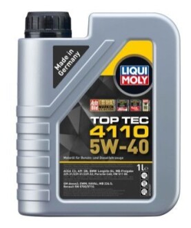 LM 1л TOP TEC 4110 5W-40 олива ACEA C3, API SN, BMW Longlife-04, MB 229.31, MB 229.51, MB 229.52, MB 226.5, Porsche C40, VW 511 00, GM dexos2, Renault RN 0700, Renault RN 0710 LIQUI MOLY 21478